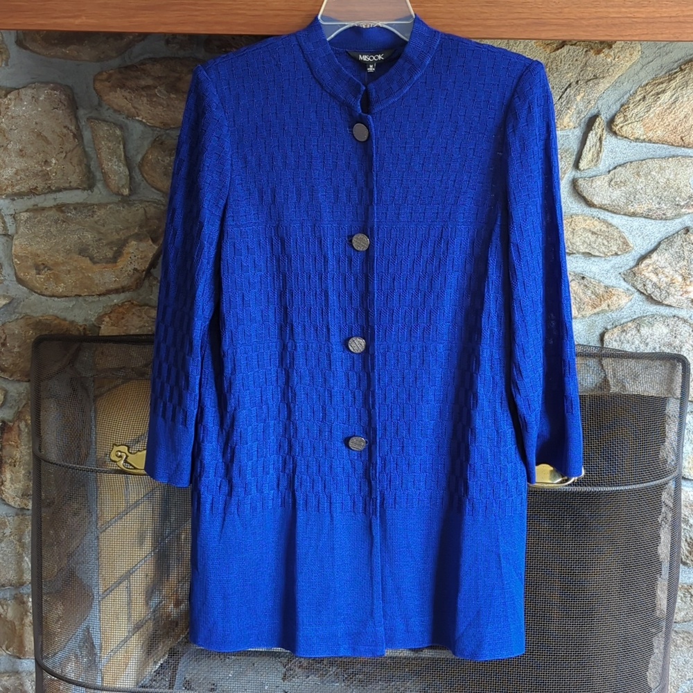 Misook Heritage Fit Multi Stitch Tonal Knit Cobalt Blue Jacket NWT
